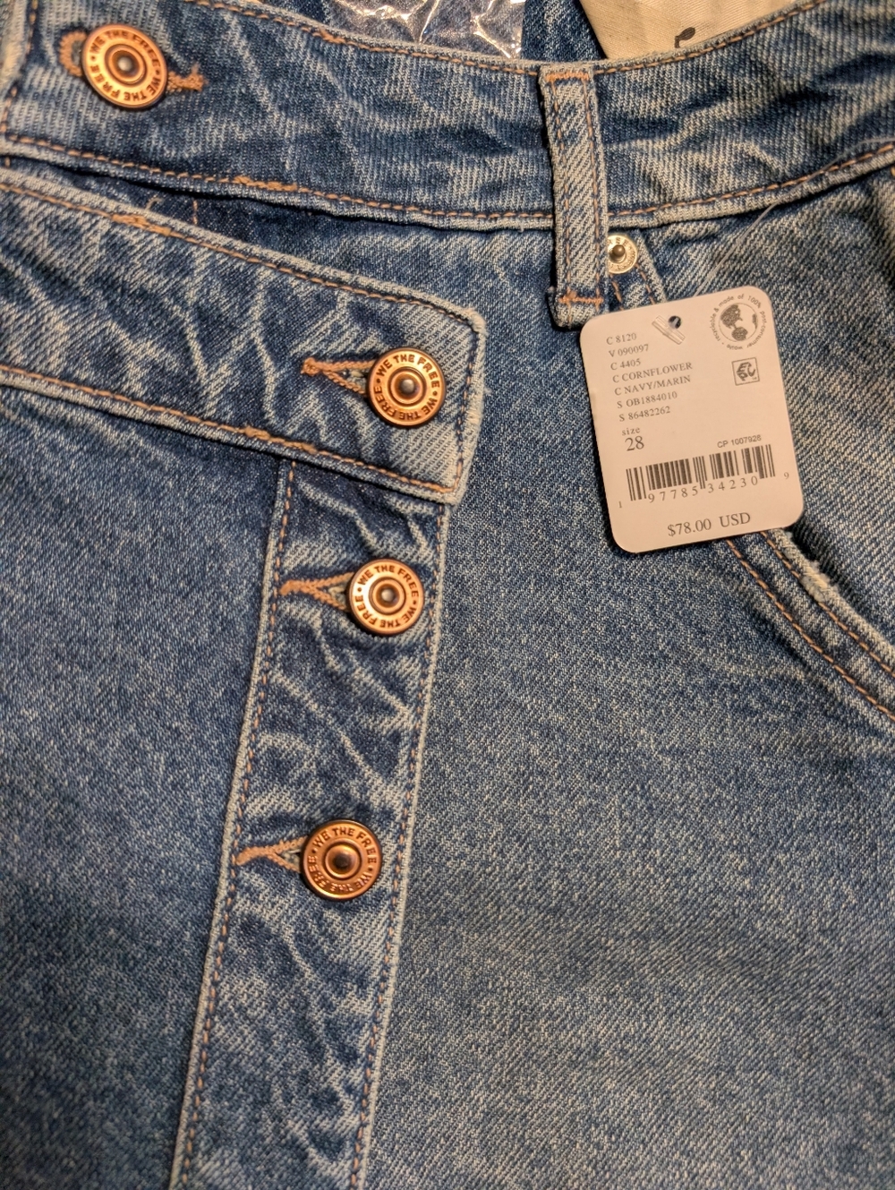 We The Free Blue Wynne Denim  Mini Skirt By Free People,Size 28, NWT - Picture 4 of 4